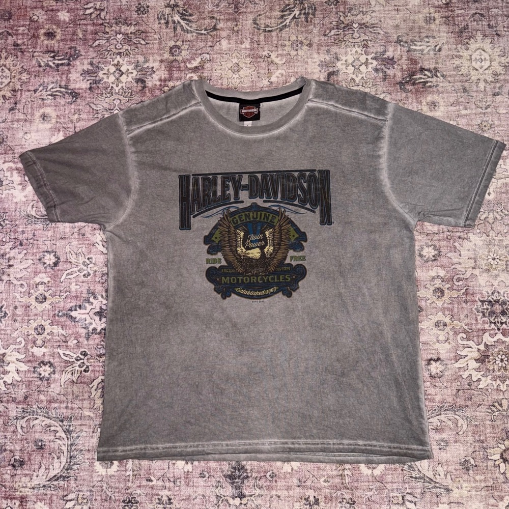 Harley Davidson Palm Beach Florida Gray Acid Wash Graphic T-Shirt Mens XL